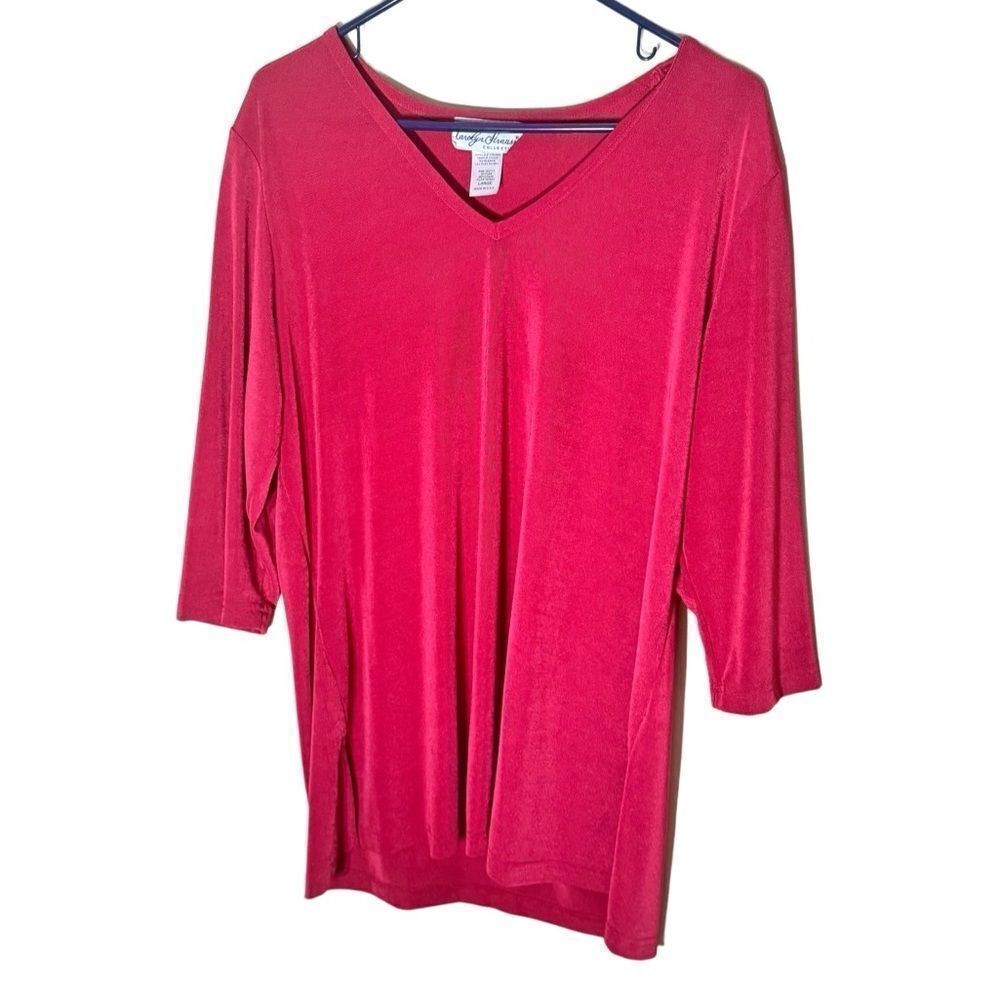 Vintage Carolyn Strauss Collection Hot Pink 3/4 Sleeve Blouse Size L